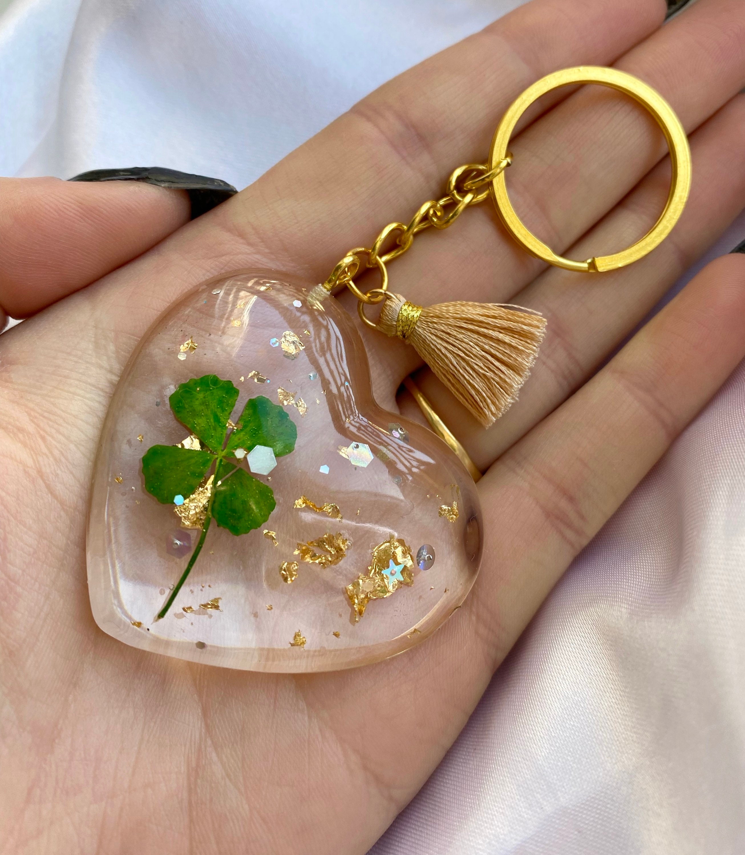 PangWuu Glücksbringer Schlüsselanhänger - Vierblättriges Kleeblatt Edelstahl