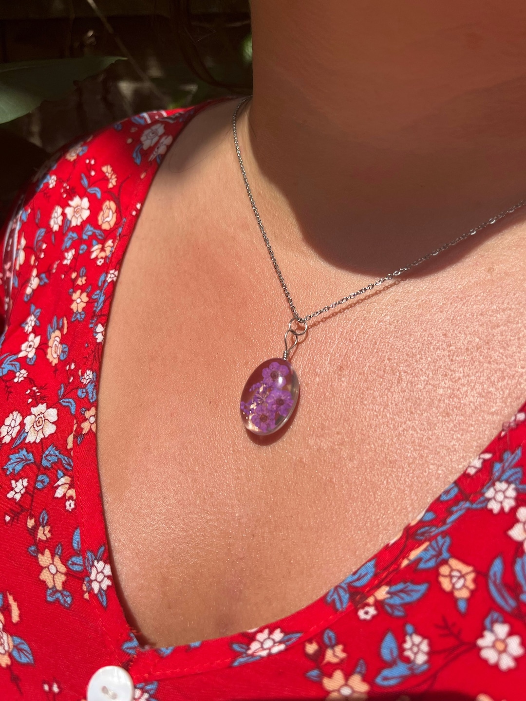 Collier Pendentif Fleur émail Rouge Et Cristal - Vintage, Bijou Créateur, Cordon