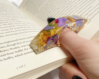 Bague de lecture porte-page en résine | support de livre marque-page accessoire de lecture personnalisable en fleurs séchées