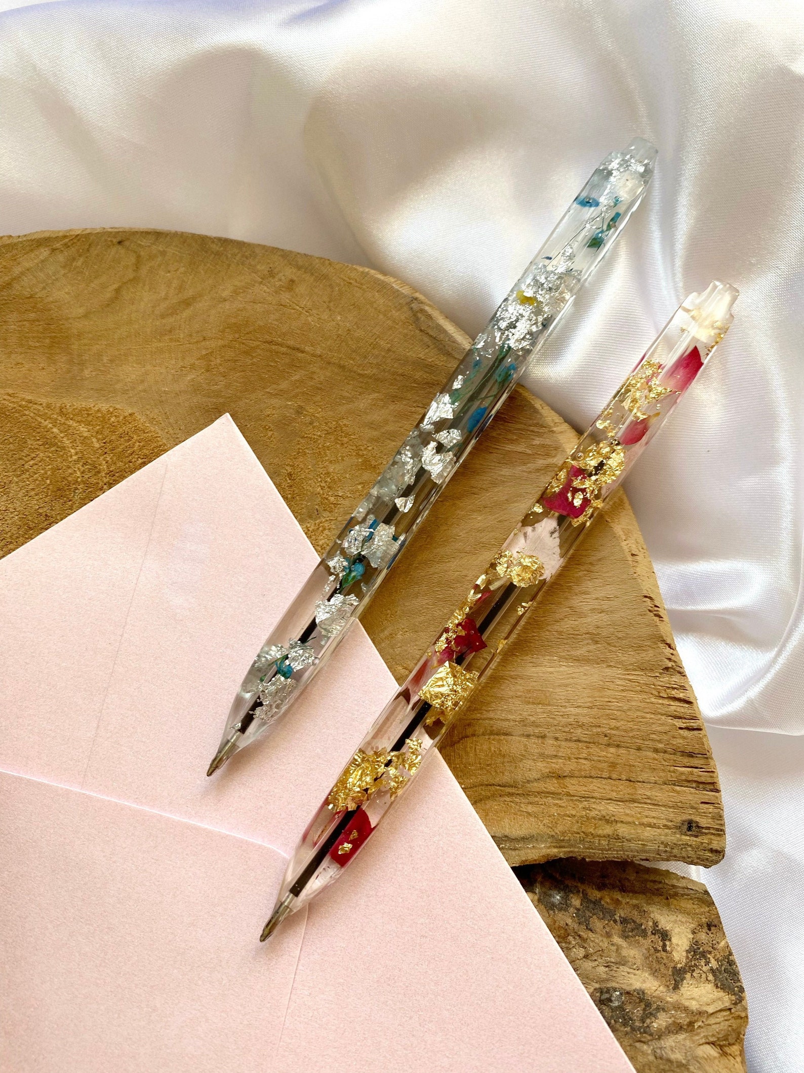 Resin Ballpoint Pen Inlaid With Dried Flowers and Gold Leaf Etsy