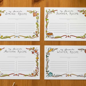 Recipe Postcards “Four Seasons” / Favorite Recipe Postkarten Set “Vier Jahreszeiten" / Stationery / Briefpapier Set / Penpal Gift / Kitchen