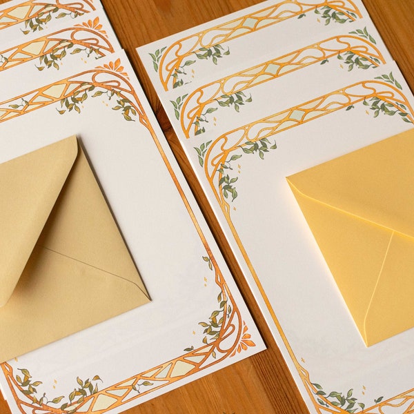 Letter Paper “Art Nouveau” / 15 piece Aesthetic Stationery Set / Classic Art