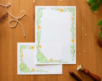 Stationery Set “Wild Nasturtium” / 15pcs Botanical Letter Writing Set / Floral Stationery / Flower Illustration / Penpal Gift / Vintage Look