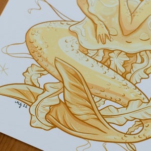 Kunstdruck Goldene Meerjungfrau / Quadratischer Druck 14,8x14,8cm / Signiert Bild 4