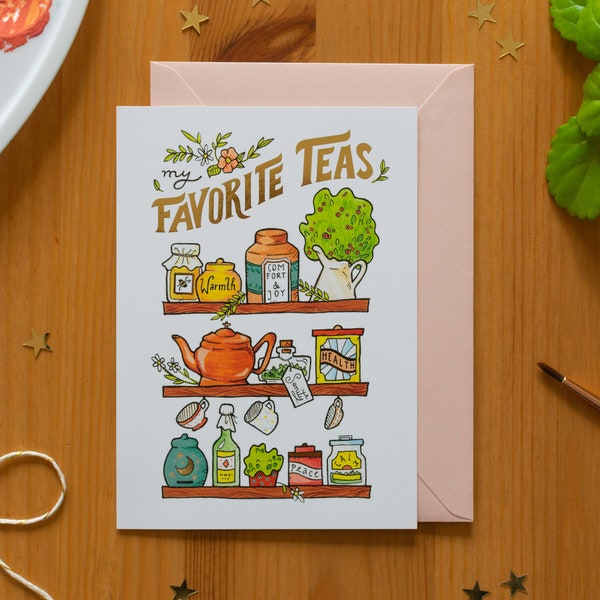 Postcard "My favorite teas" / Postkarte "Meine Lieblingstees” / Spring Stationery / Frühling Postkarten