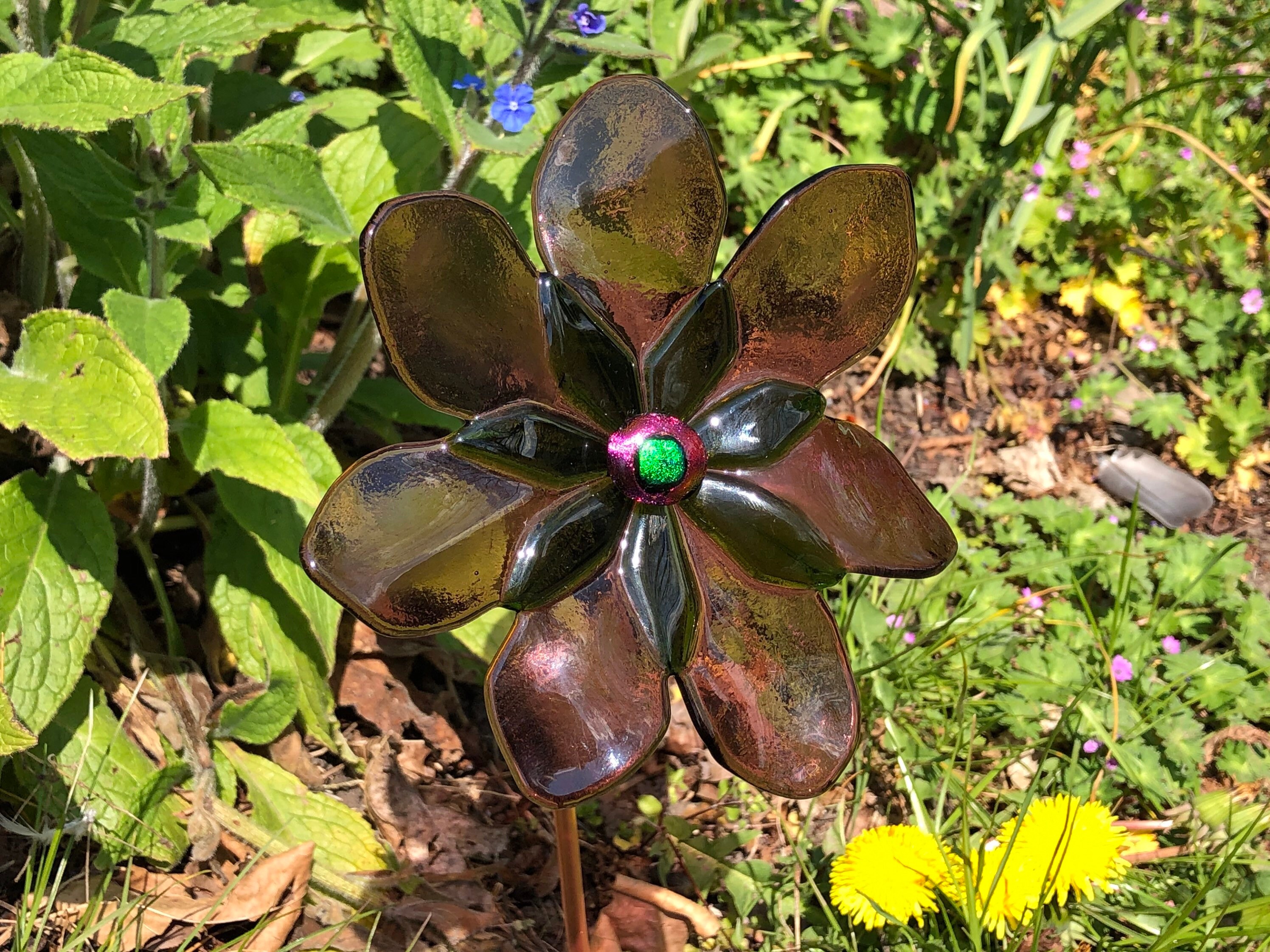 Fused glass flower garden ornament on a stake Etsy