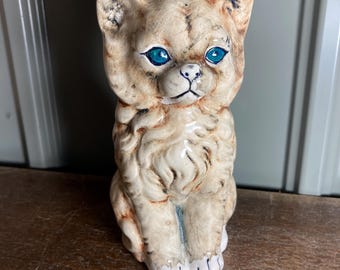 ヴィンテージの緑がかった陶器製の猫の置物 - Etsy 日本