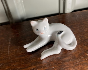 White Ceramic Cat Figurine