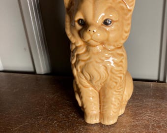 ヴィンテージの手描き陶器の長い首の猫 - イタリア製、ミッド