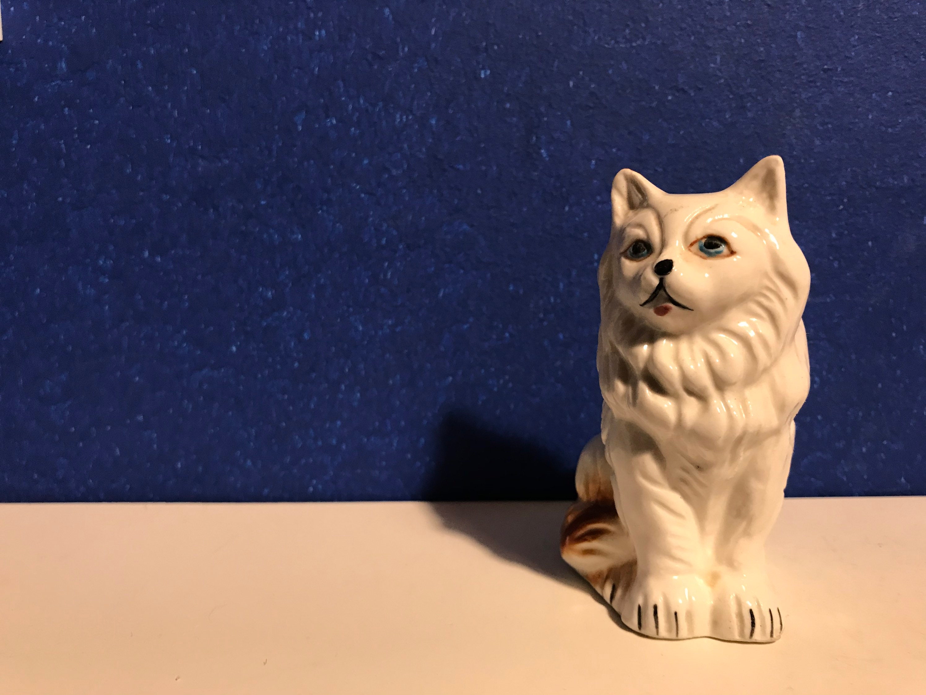 Gato de cerámica blanca vintage con cola de jengibre Etsy