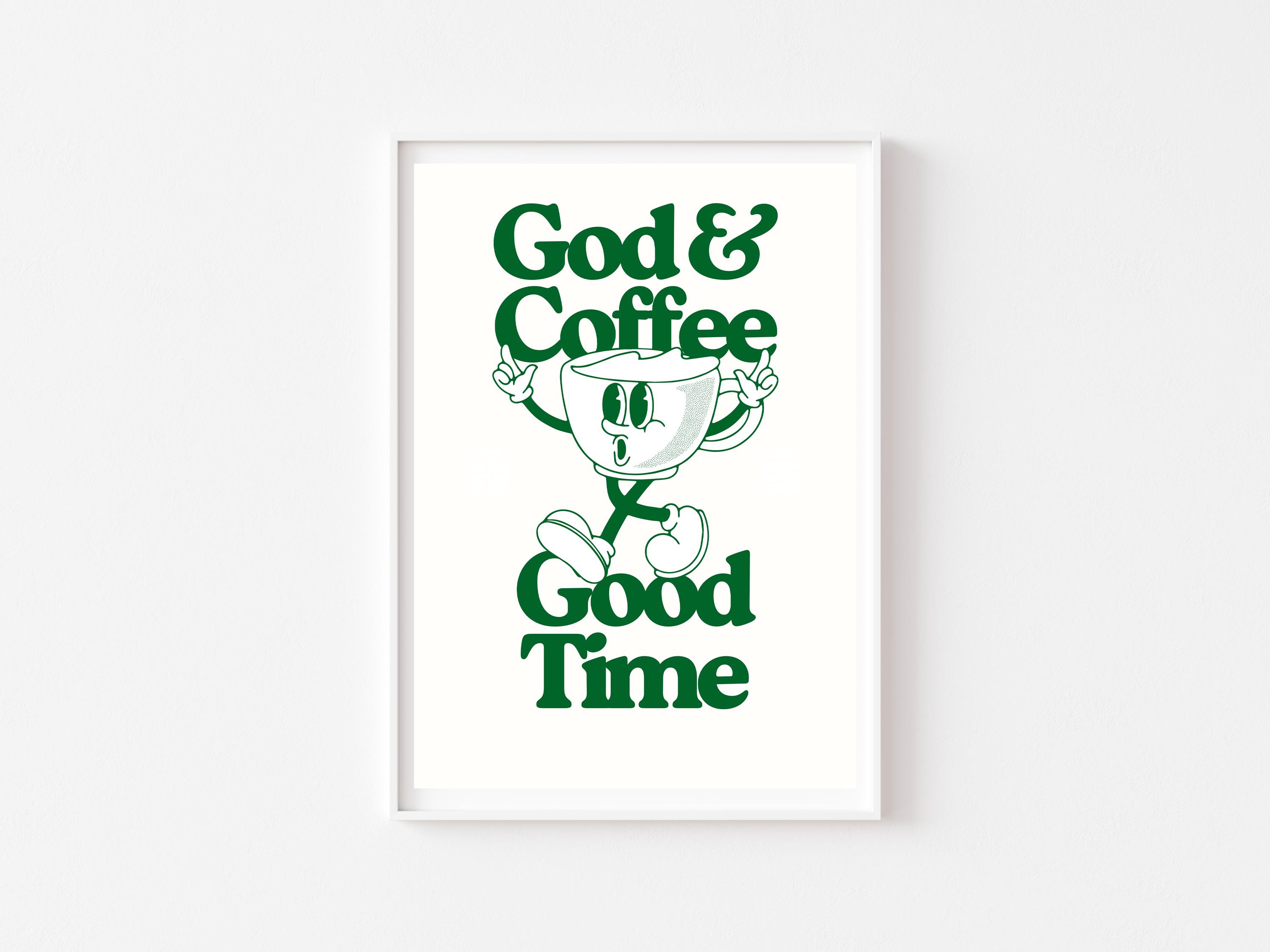 Christian poster God & Coffee | Bible verse wall art | Christian decoration for home to download