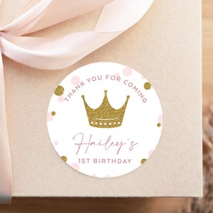 Princess Crown Style Birthday Stickers Name Stickers Personalised Crown Style Thank You Stickers Party Favour Sticker