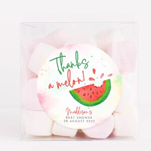 Baby Shower Watermelon Thank a Melon Sticker Custom Stickers Favour Bag Stickers Watermelon GlossyRound Stickers