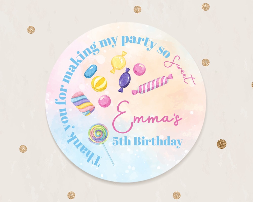 Watercolour Colourful Candy Kids Birthday Stickers Name Stickers ...