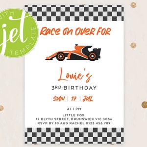 Racing Car Birthday Invitation Template, Printable Invitation, Car Themed Print It Yourself Car Party Birthday Invite, Invitation