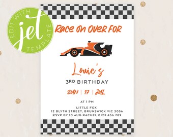 Plantilla de invitación de cumpleaños de coches de carreras, invitación imprimible, temática de coches Imprimirlo usted mismo Invitación de cumpleaños a fiestas de coche, invitación