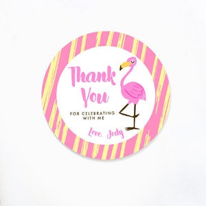 Flamingo Birthday Stickers Name Stickers Pink Flamingo Stickers Personalised Birthday Party Thank You Stickers Party Favour Sticker