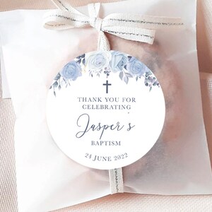 Blue Floral Christening Baptism Stickers Personalised Thank You Sticker Gloss Floral Style Gift Stickers Invitation Card Stickers