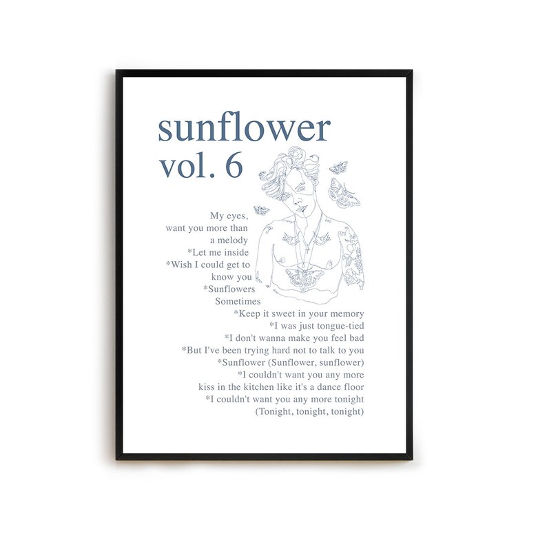 Harry Styles Sunflower Vol. 6 Wall Lyrics and Portrait Line Etsy