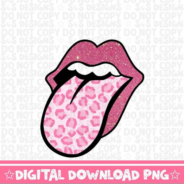 Retro Pink Glitter Cheetah Mouth Tongue Boutique png digital download sublimation design Sublimation