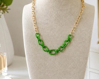 Pomina Gold Green Metallic Chain Necklace New
