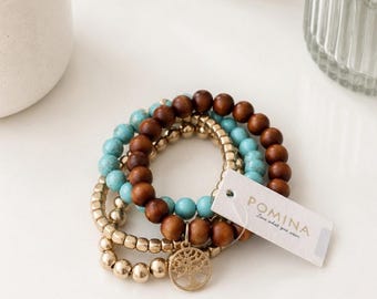 Pomina Armband Baum des Lebens blau braun gold Stapel Neu