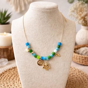 Anthropologie Gold Blau Grün Bead Charm Halskette neu Bild 2