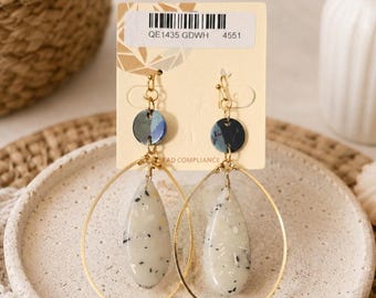 Pomina Gold Stone Oval Earrings New