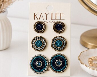 Kay Lee Perlen Blau Ohrring Trio Neu