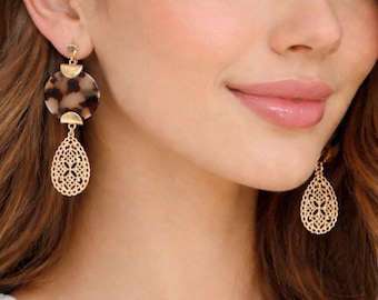 Pomina Gold Tort Round Boho Earrings New