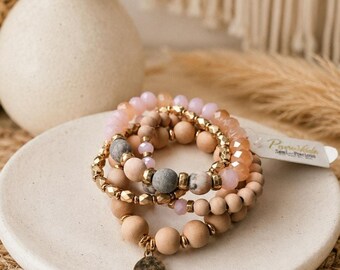 Pomina Pink Halbedelstein Armband Stapel Neu
