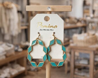 Pomina Gold Blue Mosaic Earrings New