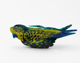 Acetat Blau Gelb Vogel Haarspange Neu