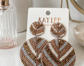 Kay Lee Taupe Gray Metallic Round Beaded Earrings New