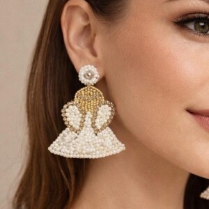 Kay Lee White Beaded Angel Earrings New image 2