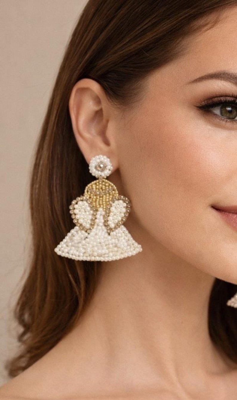 Kay Lee White Beaded Angel Earrings New image 2