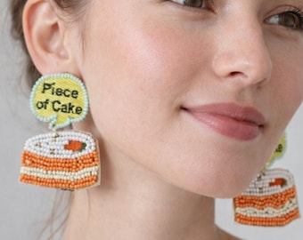 Kay Lee Carrot Piece Of Cake Beaded Earrings New
