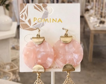 Pomina Gold Pink Round Earrings New