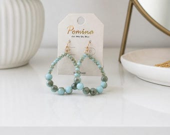 Pomina Blue Stone Oval Beaded Earrings New