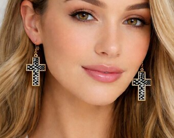 Pomina Gold Animal Pattern Cross Earrings New