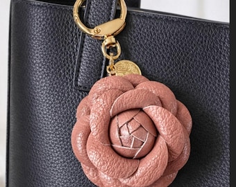 Dusty Pink Vegan Leather Flower Bag Charm Key Chain New