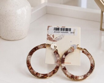 Pomina Brown Marble Gold Hoop Earrings New