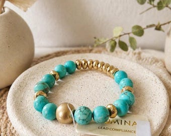Pomina Turqouise Gold Beaded Stretch Bracelet New