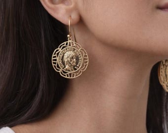 Pomina Gold Coin Earrings New