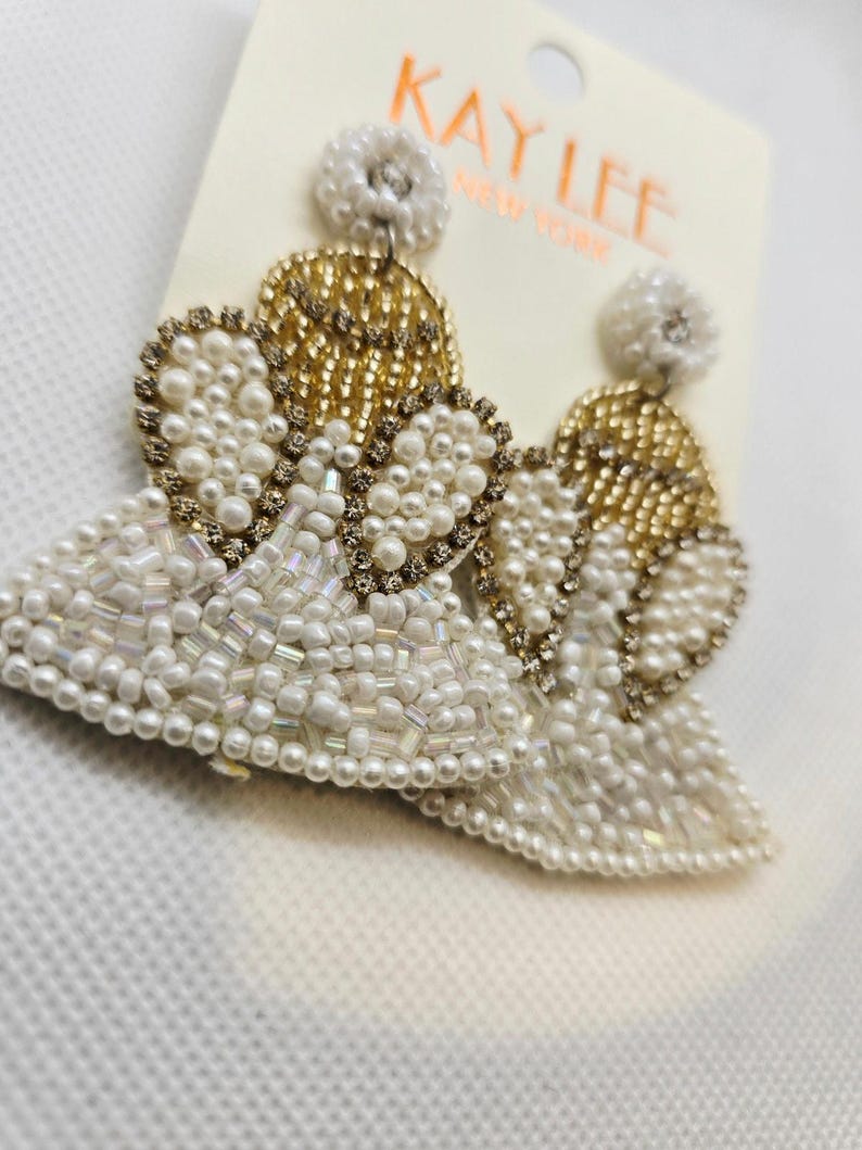 Kay Lee White Beaded Angel Earrings New image 3