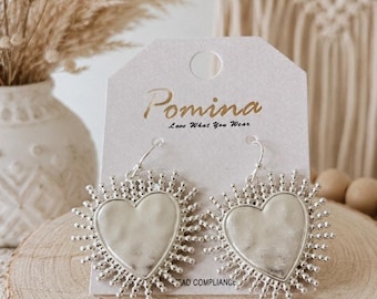 Pomina Silver Heart Burst Earrings New
