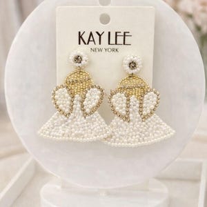Kay Lee White Beaded Angel Earrings New image 1
