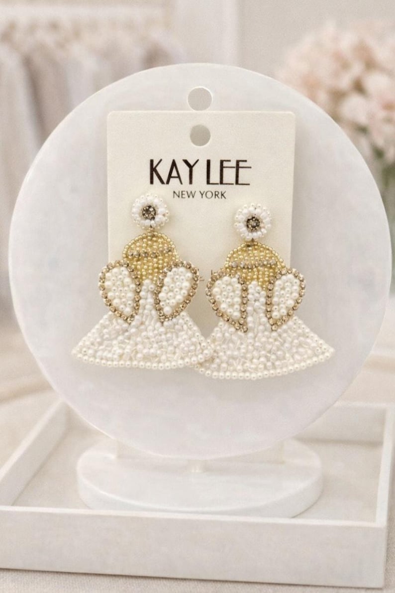 Kay Lee White Beaded Angel Earrings New image 1