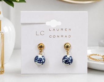 LC Lauren Conrad Gold Blue Floral Beaded Earrings New