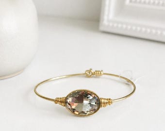 Pomina Gold Faceted Clear Stone Bangle Bracelet New